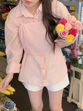 Ribbon bustier organza blouse set
