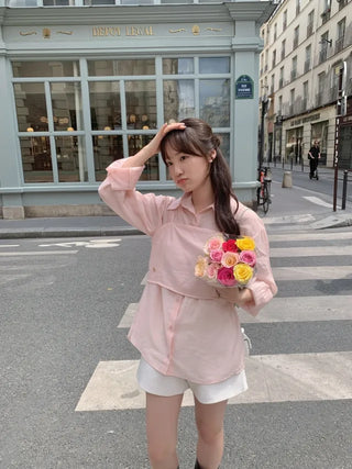 Ribbon bustier organza blouse set