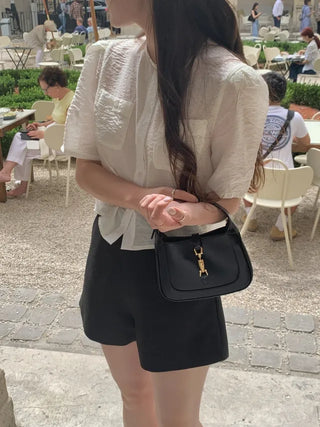 Organza cropped short-sleeved blouse