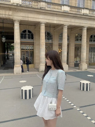Organza cropped short-sleeved blouse