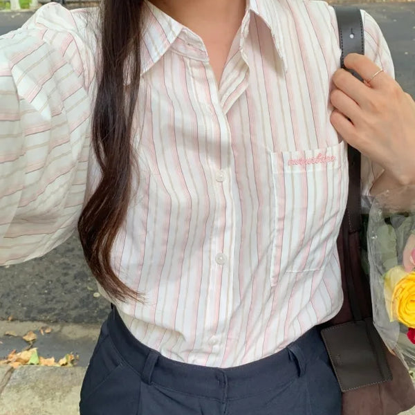 Loose-fit pocket striped shirt