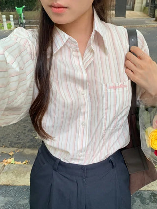 Loose-fit pocket striped shirt