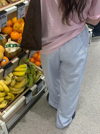 Seersucker striped elastic waist pants