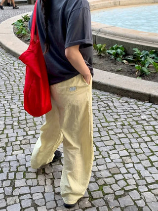 Seersucker striped elastic waist pants