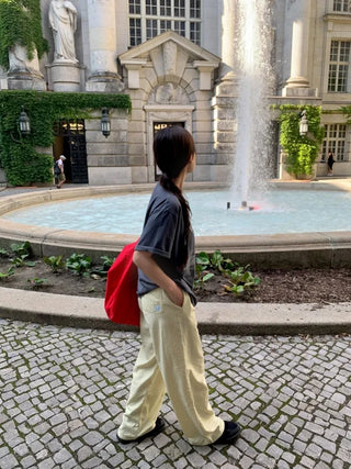 Seersucker striped elastic waist pants