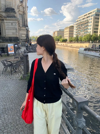 Seersucker striped elastic waist pants