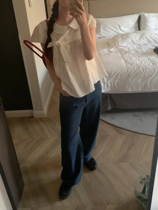 Ribbon puff shirred blouse
