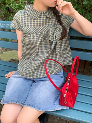 Ribbon puff shirred blouse