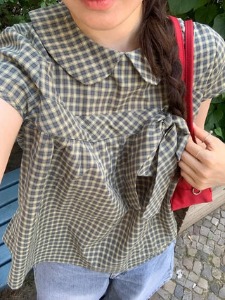 Ribbon puff shirred blouse