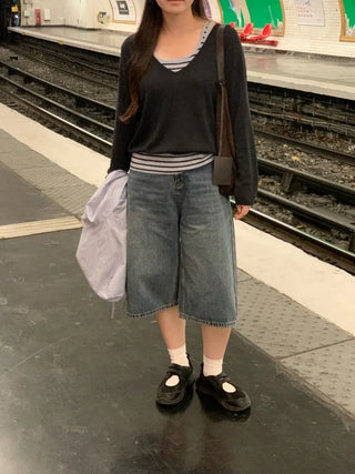 Wide-leg denim pants