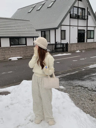 Petite Flower Boucle Fleece-Lined 2-Way Jogger Pants