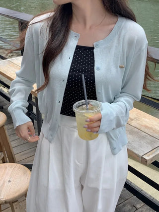 V-neck loose-fitting knit linen cardigan
