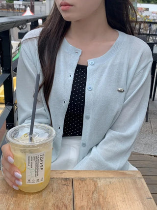 V-neck loose-fitting knit linen cardigan