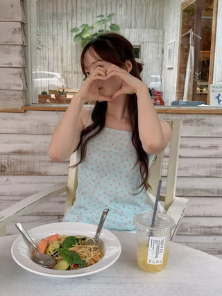 Checked floral chiffon bustier dress