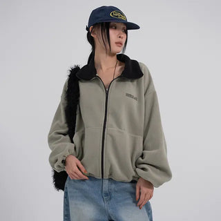 Doa Big Pocket Contrast Fleece Zip-Up