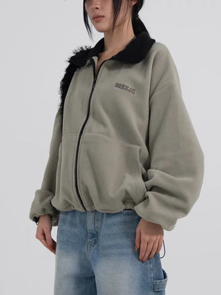 Doa Big Pocket Contrast Fleece Zip-Up