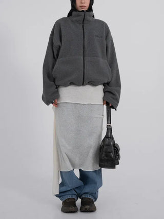 Doa Big Pocket Contrast Fleece Zip-Up