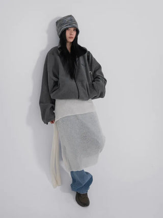 Doa Big Pocket Contrast Fleece Zip-Up