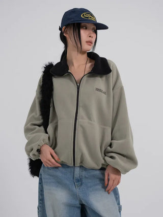 Doa Big Pocket Contrast Fleece Zip-Up