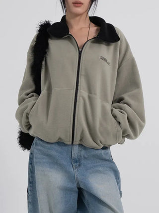 Doa Big Pocket Contrast Fleece Zip-Up