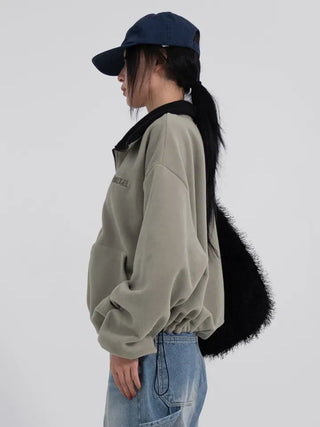 Doa Big Pocket Contrast Fleece Zip-Up
