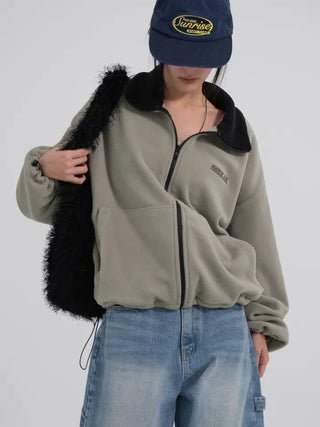 Doa Big Pocket Contrast Fleece Zip-Up