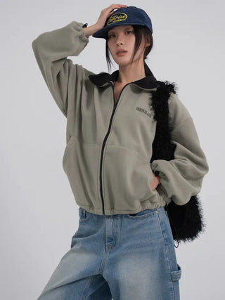 Doa Big Pocket Contrast Fleece Zip-Up