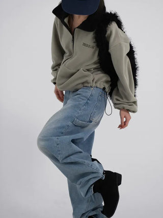 Doa Big Pocket Contrast Fleece Zip-Up