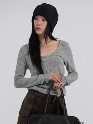 Raon Deep U-Neck Wool Angora Tee