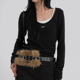 Raon Deep U-Neck Wool Angora Tee
