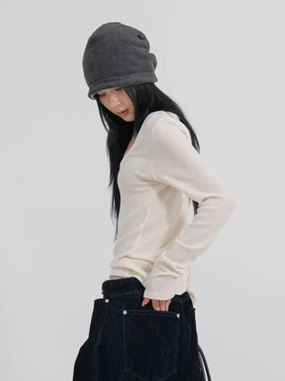 Raon Deep U-Neck Wool Angora Tee