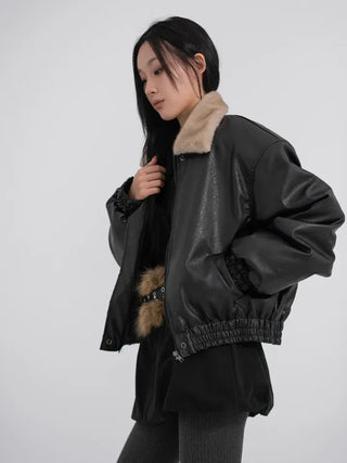 Flo Fox Fur Leather Padded Jacket