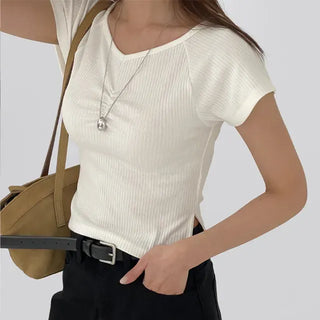 Jayna V-Neck Shirred Short Sleeve Tee