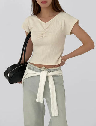 Jayna V-Neck Shirred Short Sleeve Tee