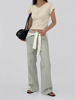 Jayna V-Neck Shirred Short Sleeve Tee