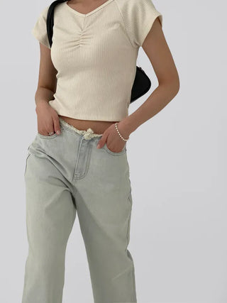 Jayna V-Neck Shirred Short Sleeve Tee