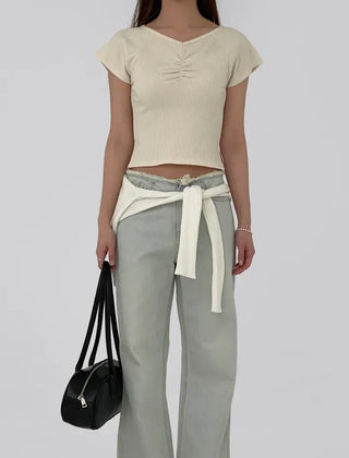 Jayna V-Neck Shirred Short Sleeve Tee