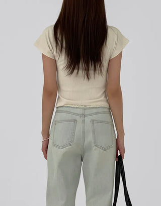 Jayna V-Neck Shirred Short Sleeve Tee