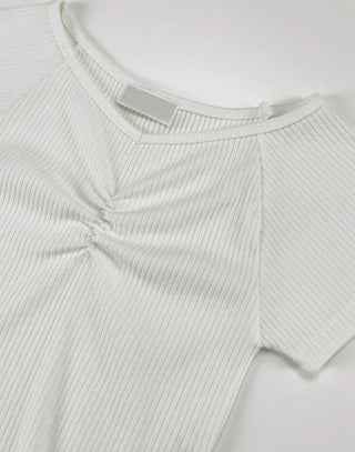 Jayna V-Neck Shirred Short Sleeve Tee