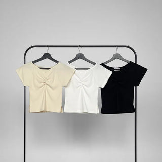 Jayna V-Neck Shirred Short Sleeve Tee