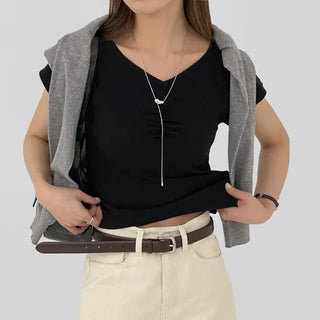 Jayna V-Neck Shirred Short Sleeve Tee