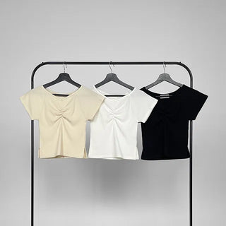 Jayna V-Neck Shirred Short Sleeve Tee