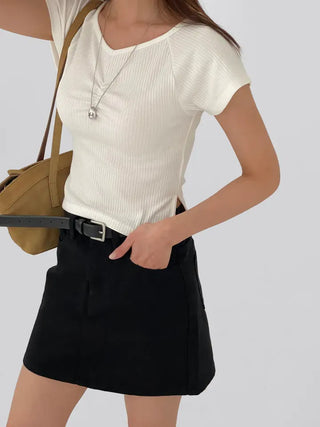Jayna V-Neck Shirred Short Sleeve Tee