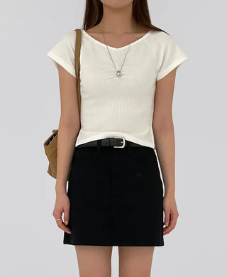 Jayna V-Neck Shirred Short Sleeve Tee