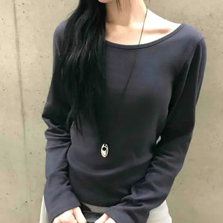Bonata Slim Wide U-Neck Basic Long Sleeve T-Shirt