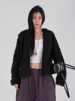 Ano Fluffy Round Buttonless Fur Jacket