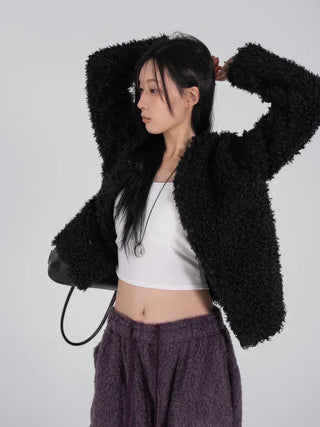 Ano Fluffy Round Buttonless Fur Jacket