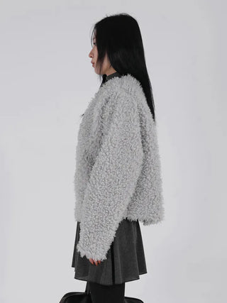 Ano Fluffy Round Buttonless Fur Jacket