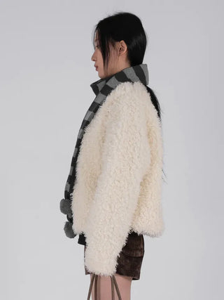 Aru Dot and Stripe Knit Pom-pom Scarf