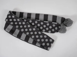 Aru Dot and Stripe Knit Pom-pom Scarf